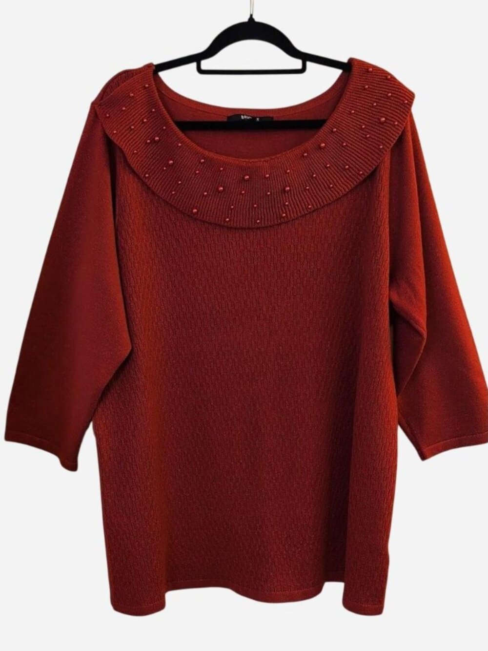 Briggs Women's Red Beaded Collar Sweater 3X Plus Size